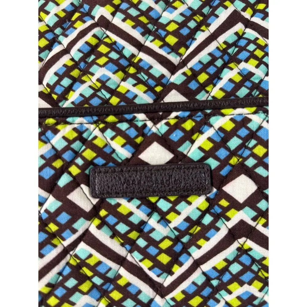 Vera Bradley Messenger Bag Quilted Geometric Blue Green Brown Mosaic‎ Pattern